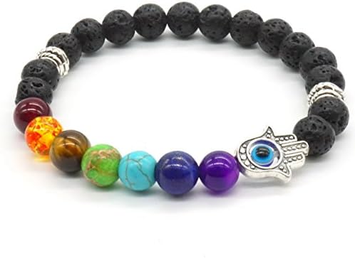7 Chakra Hamsa Hand Buddha Lava Bracelet Gemstone Spacer Healing Bead Gift