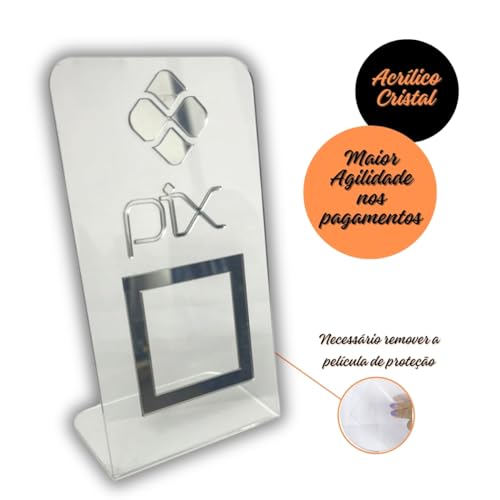 Placa Pix Para Pagamento Qr Code Em Acrílico Cristal (Cristal com prata)