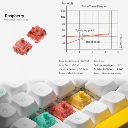 NuPhy Halo65 V2 - Clavier mécanique sans fil avec touches PBT, clavier de jeu personnalisé 65% échangeable à chaud, compatible avec QMK/VIA, BT5.0/USB-C/2,4 GHz, commutateurs White-Raspberry – vue 6