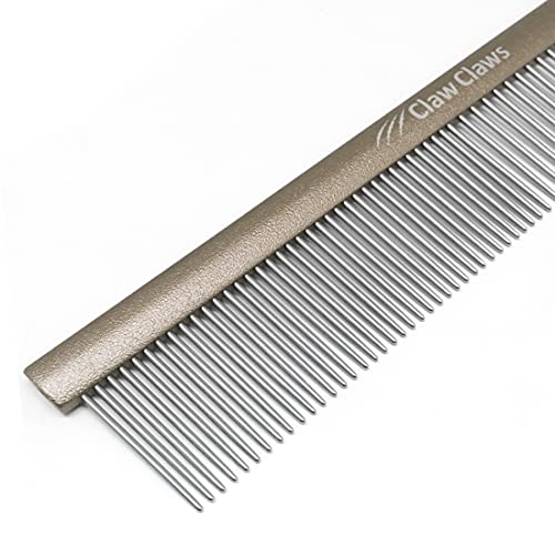 Claw Claws Greyhound Comb with Oval Handle for Dogs and Cats, Removing and Shedding Matted, Tangled Hair, Metal Comb with Stainless Steel Pins, Detangling Grooming Tool, Pet Comb (Gun-50% fine pins, Medium)