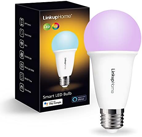 LinkupHome Smart Bulb , RGBW WiFi Bulb, Work with Alexa, Google Assistant, Tuya Smart App(No Hub), E27 10W Dimmable 16 Million Colors and 3000K White LED Light, 1 Pack.