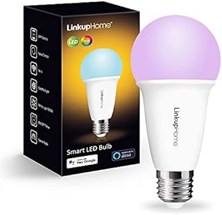 LinkupHome Smart Bulb , RGBW WiFi Bulb, Work with Alexa, Google Assistant, Tuya Smart App(No Hub), E27 10W Dimmable 16 Million Colors and 3000K White LED Light, 1 Pack.