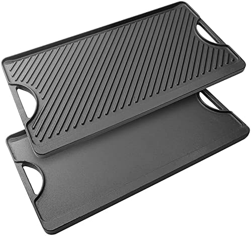 Puricon Cast Iron Grill Griddle, Rectangular Reversible Grill Griddle for BBP Induction Hob Electric Gas Flame Stoves, Electric Grill, Campfires and Outdoor Charcoal Barbecue