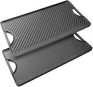 Puricon Cast Iron Grill Griddle, Rectangular Reversible Grill Griddle for BBP Induction Hob Electric Gas Flame Stoves, Electric Grill, Campfires and Outdoor Charcoal Barbecue