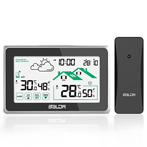 Station météo avec capteur sans fil, thermomètre hygromètre numérique avec prévisions météo, moniteur d'humidité, grand écran avec heure automatique 12/24h pour chambre à coucher, balcon, bureau Cover