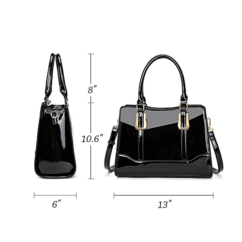 Ljoseind Shiny Patent Leather Handbags Shoulder Bags Fashion Satchel Purses Top Handle Bags For Women (Black) #TOP2