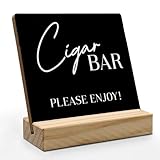 ANIANG Cigar Bar Sign, Wedding Reception Decorations Wood Plaque, Wedding Accessories for Reception, Cigar Sign Wooden Plaque with Wood Stand for Bachelorette Party Cigarlounge Decor, 4X4 Inch