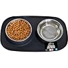 GORILLA GRIP Dog Bowl Set with Slip Resistant Silicone Feeding Mat, Food Grade 304 Stainless Steel Bowls, BPA Free, High Edge Spill Containment, Dishwasher Safe, Finger Notch Removal, 1 Cup, Black