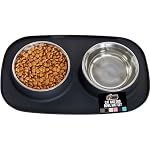 GORILLA GRIP Dog Bowl Set with Slip Resistant Silicone Feeding Mat, Food Grade 304 Stainless Steel Bowls, BPA Free, High Edge Spill Containment, Dishwasher Safe, Finger Notch Removal, 1 Cup, Black