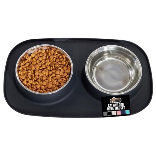Gorilla Grip Slip Resistant Pet Bowls and Silicone Feeding Mat Set, Catch Water and Food Mess, Raised Edges for No Spills, Stainless Steel Cat and Dog Dish Bowl for Small and Large Pets, 1 Cup, Black