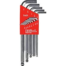 Eklind Tool 13313 Bright-Ball-Hex-L Key Allen Wrench, 13 Pieces Set SAE Inch Sizes 0.050-3/8 Long Series