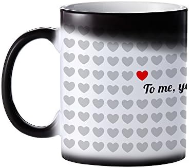 Love Mug - Color Changing Coffee Mug - 1000 Hearts -"To me you are unique" - White Tea Mug with Thermal Effect - Romantic Valentine's Gift Ideas - Unique Presents for your Sweetheart