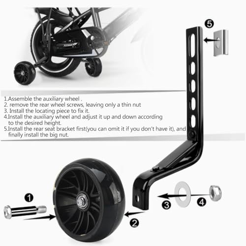 Nakazawa 2pcs Wider Bike Training Wheels Flash Silent for 12-20 inch Bicycles, Sturdy and Adjustable Bicycle Training Wheels, Training Wheels For Kids Bike (Black)