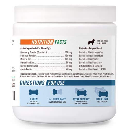 Pupgrade Digestive Support Chews For Dogs - Upset Stomach, Diarrhea, Bowel, & Immune Support - Supplement With Probiotics, Prebiotics, Enzymes - Pumpkin, Blueberry, Mineral Oil - 60 Soft Chews #TOP6