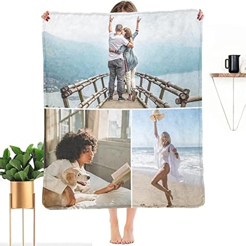 SHIYEL Custom Blanket with Photo, Customizable Picture Memories Blankets Gift for Family Lover Friends Sister MOM DAD, Personalized Gathering Birthday Wedding Souvenir 3 Collage 60 x 80 inches Cover