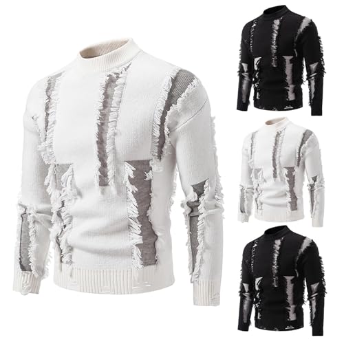 Cambkatl Men's Fashion Ripped Design Sweaters Mock Neck Knitted Pullovers Long Sleeve Cozy 2025 Fall Winter Jumper Tops2