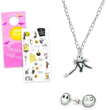 Nightmare Before Christmas Jewelry Set for Girls - Dress Up Accessories Bundle with Jack Skellington Necklace and Earrings Plus Stickers and Beach Kids Door Hanger | Nightmare Before Christmas Jewelry for Kids image 5