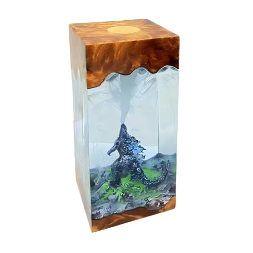 Handmade Resin Wooden Lamp with Big Monster Design Epoxy Resin Lamp Suitable for Home Decorative Ornaments Suitable for Christmas, Housewarming, Valentine's Day and Wedding Gifts(17x8.2) cm