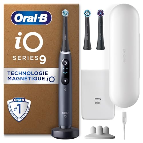Oral-B iO Série 9 Brosse à Dents Électrique Noire, Capteur De Pression, Modes Soin Des Gencives, Douceur Pour Protéger Des Dents Sensibles, 3 Têtes De Recharge, 1 Chargeur, 1 Étui De Voyage, En Carton