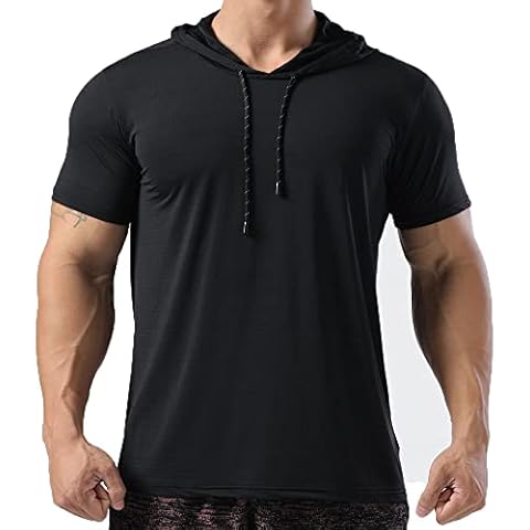 7Power Mens Short Sleeve Pullover Hoodies Slim Fit Hoody Mesh Quick Dry T Shirts Casual Sweatshirt Color Black Size XL Cover