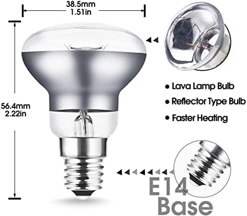 A-Z® 5 X R39 E14 30W Lava Lamp Bulbs 240V, Small Edison Screw SES Reflector Spot Lava Lamp Bulbs Dimmable, SES Warm White 2600K Energy Saving R39 Spotlight Halogen Bulbs
