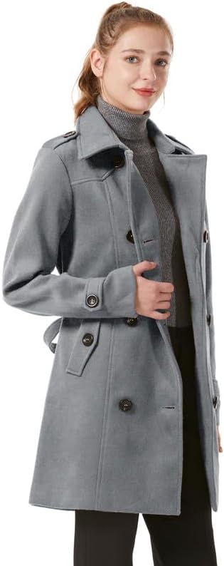 KVE Women's Classic Double Breasted Pea Coat Winter Mid-Long Slim Trench Coat with Belt - Image 7