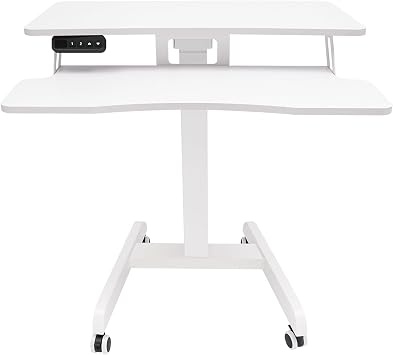 Electric Standing Desk, Adjustable Height Rolling Laptop Table, Mobile Computer Workstation Stand with Wheels & Keyboard Tray, Portable Bed Couch Side Work Desks Cart, Movable Podium for Office