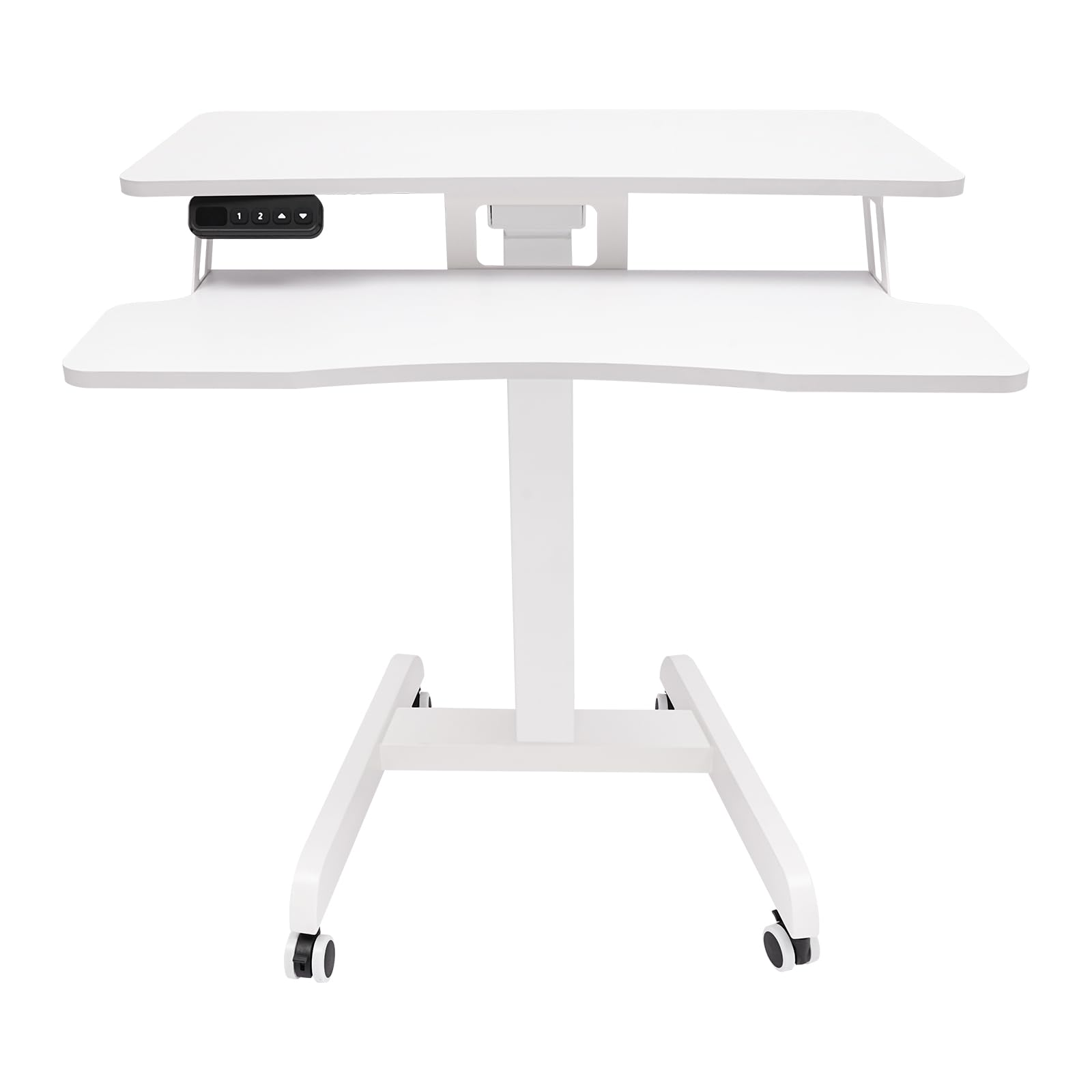 Scrivania elettrica a 2 Livelli con Altezza di rotolamento Regolabile, scrivania Mobile in Piedi, postazione di Lavoro Sit-Stand per Home Office, Bianca