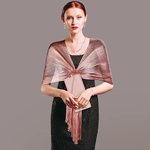 Tiamon 5 Pcs Rhinestone Jewelry Sets Shawls and Wraps Formal Clutch Purses for Women Evening Party Weddings Bridal Showers(Rose Gold,Glitter) by Tiamon - Image 2
