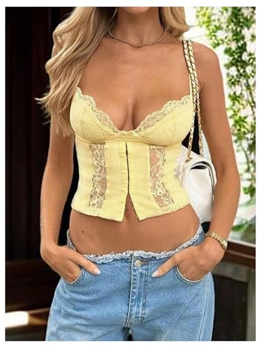 WDIRARA Women's Y2k Lace Cami Crop Top Low Cut Sexy Summer V Neck Camisole Tops4