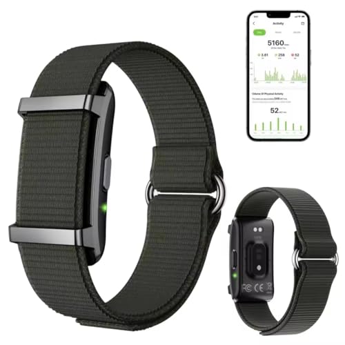 Image of Cisike No-Screen Fitness Tracker, Rechargeable Activity Band with App, Includes Charging Cable & Extra Woven Strap, Lightweight Wearable for Health Monitoring (Army Green)