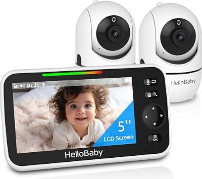 HelloBaby HB6550-2 5" Dual Camera Baby Monitor No WiFi, Pan Tilt Zoom