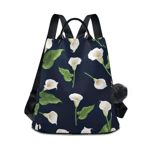 Mochila de lirios blancos urbana para paseos de mujer con compartimento seguro