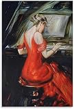 ARONYA Art mural sur toile 40x60cm Sans cadre Fille rouge jouer au Piano affiche toile peintures intérieures imprimer des images décor à la maison