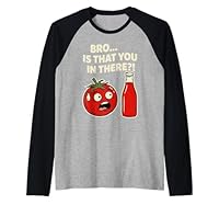 Design amusant de jeu de mots de tomate avec un visage de tomate choqué à côté d'une bouteille de sauce rouge. Idéal pour ceux qui aiment l'humour alimentaire, les blagues sur les légumes, les blagues sur les condiments et les conceptions ludiques de...