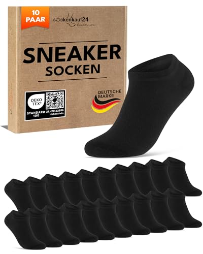 10 Paar Sneaker Socken Herren Damen Baumwolle Komfortbund ohne Naht 70102T WP (Schwarz 43-46)