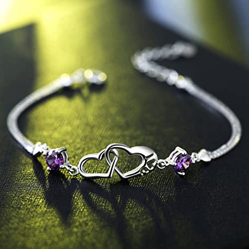 Ieakdcd Women's Girlfriend Delicate Double Love Heart Charm Bracelet Adjustable Link Bracelet(Style 2) #TOP4