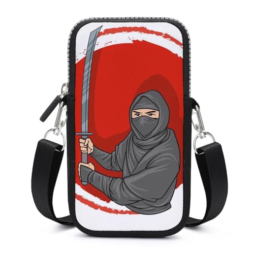 Sac bandoulière téléphone Samouraï : pochette portefeuille unisexe 17.5x10cm pour smartphone