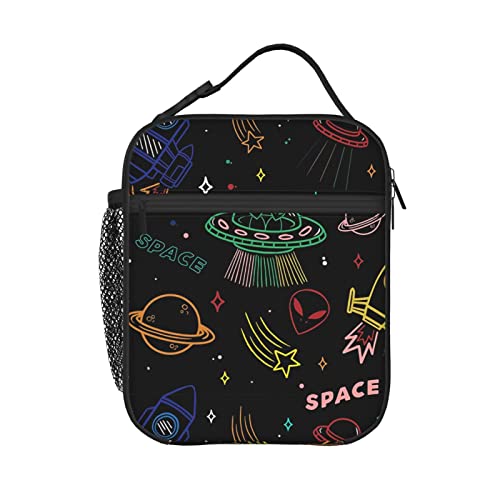 Kiuloam Insulated Lunch Box Ufo Aliens Spaceship Planet Reusable Lunch Bag With Shoulder Strap For Women/Men/Girls/Boys Lunchbox Meal Tote Bag #TOP26