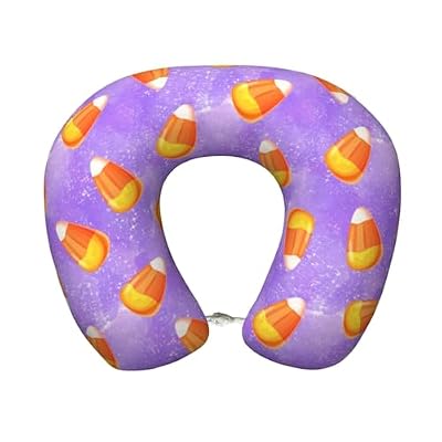 Dreaheater Candy Corn Purple Memory Foam Travel Pillow Soft Comfortable Neck Pillow U-Shaped Head Support Pillow Travel Accessories for Sleeping Rest Airplane Car and Office