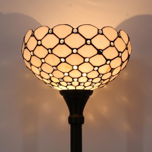 Image of WERFACTORY Tiffany Floor Lamp Cream Amber Stained Glass Torchiere Light