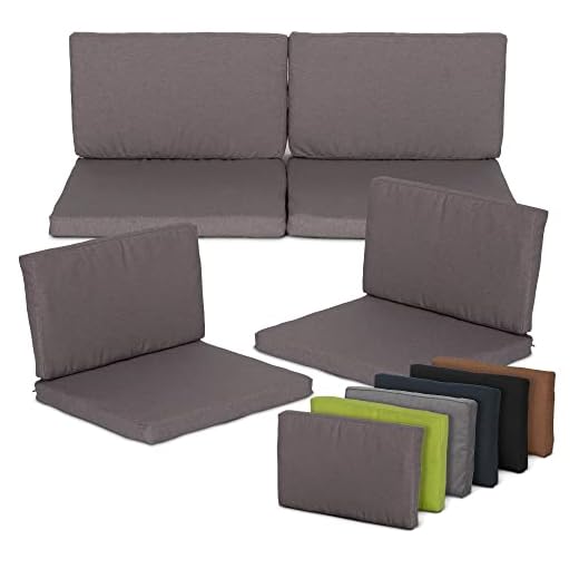 Beo Lounge Auflagen Set Monaco | 8 Outdoor Kissen wetterfest & wasserabweisend | Sitzpolster Rattanmöbel mit Reißverschluss | Passend für Allibert Lounge-Möbel | Polster groß in Grau