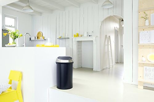 Brabantia 60 Litre Large Kitchen Touch Bin (Matt Black/Brilliant Steel Lid) Removable Lid, Soft-Touch Open, Easy Clean Rubbish Food Waste Bin