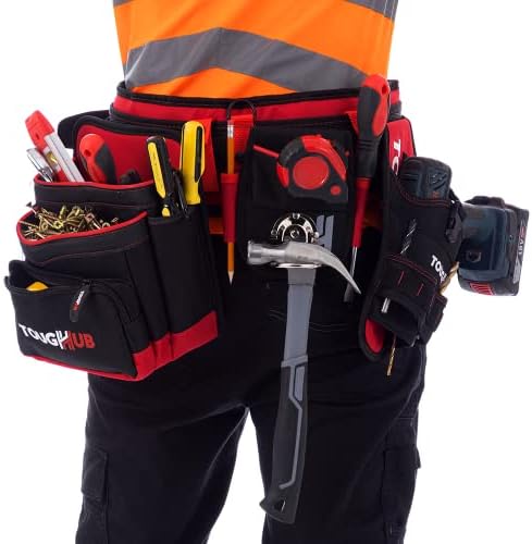 ToughHub Work Tool Belt Pouch with Multi-Pockets, Hammer Holder, Drill Holster, Screw Pouch - Tool Apron For Electricians, Gardeners, Carpenters, Builders