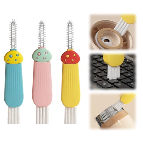 Koonafy 3 in 1 Cup Lid Cleaning Brush, 3 PCS Sealing Cover Cleaning Brush, Bottle Cleaner Brush Set, Multifunctional Bottle Cleaning Tools for Bottle Gap, Tight Spaces Cup (Mushroom shapes)