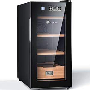 KingChii 26L Electric Temperature Control Heating, Cooling Cabinet with Spanish Cedar Wood Shelves & Drawer Hygrometer Gifts For Men – Father Day Gifts (4 Layers 200 Capacity)