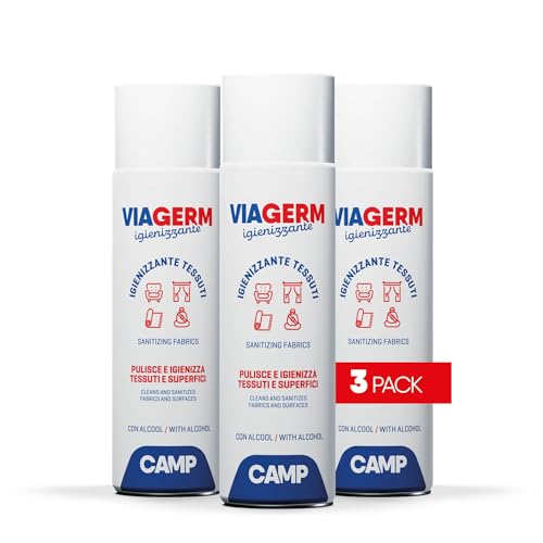 CAMP Viagerm Igienizzante Tessuti - Spray Igienizzante Tessuti Sintetici, Naturali e Superfici, Formula a Base d'Alcool, Rimuove Sporco e Germi ed Evapora Velocemente Senza Lasciare Residui, 3x500ml