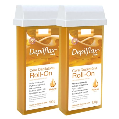Kit 2 Refil Cera Depilatoria Corporal Profissional Depilação Roll On Depilflax Natural 100g