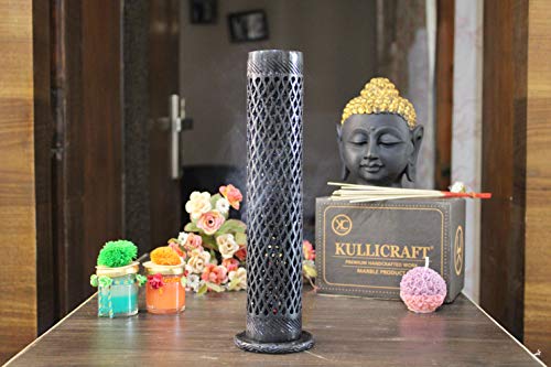 Kc Kullicraft Handmade Soapstone Incense Stick Holder | Candle Stick Burner | Tea Light Holder - Perfect Round Black Jaali Carving. Decorative Marble Home And Office Decor - (2.5 X 2.5 X 10 Inches) #TOP4