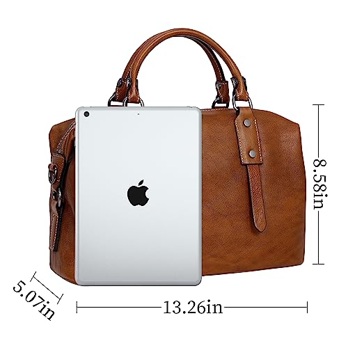 Heshe Genuine Leather Purses For Women Vintage Handbag Shoulder Bag Tote Top Handle Bags Designer Crossbody Satchel (Brown) #TOP4